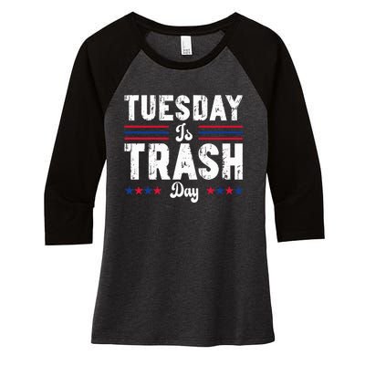 Vintage Trump Garbage Truck Trash Day Is Tuesday Garbage Man Women's Tri-Blend 3/4-Sleeve Raglan Shirt