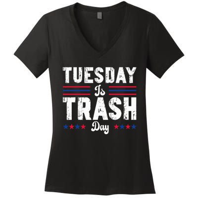 Vintage Trump Garbage Truck Trash Day Is Tuesday Garbage Man Women's V-Neck T-Shirt