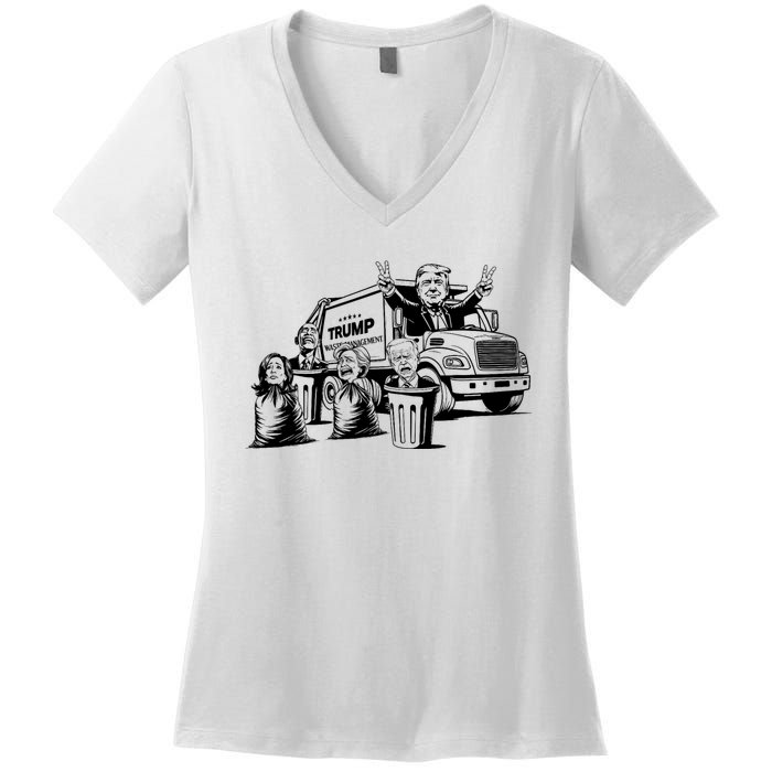 Vintage Trump Garbage Truck Waste Management 47th President Women's V-Neck T-Shirt