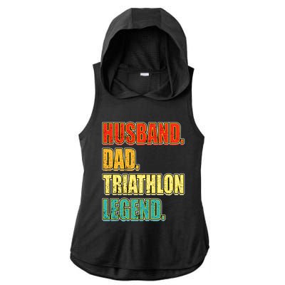 Vintage Triathlon Husband Dad Triathlete Legend FatherS Day Gift Ladies PosiCharge Tri-Blend Wicking Draft Hoodie Tank