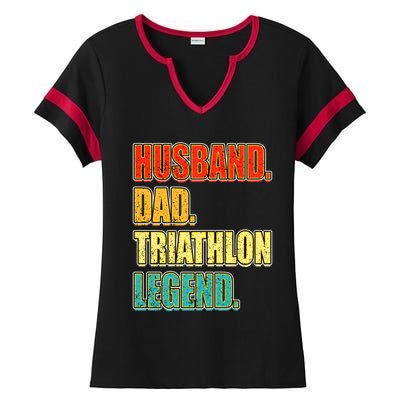 Vintage Triathlon Husband Dad Triathlete Legend FatherS Day Gift Ladies Halftime Notch Neck Tee