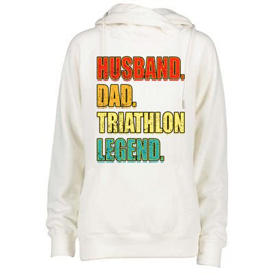 Vintage Triathlon Husband Dad Triathlete Legend FatherS Day Gift Womens Funnel Neck Pullover Hood