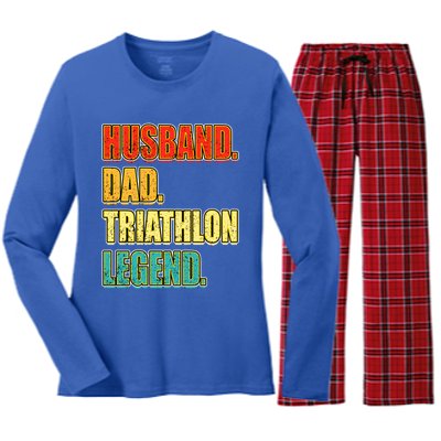 Vintage Triathlon Husband Dad Triathlete Legend FatherS Day Gift Women's Long Sleeve Flannel Pajama Set 