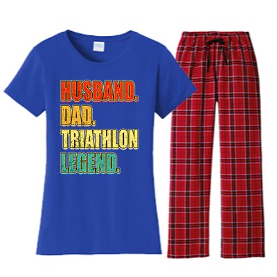 Vintage Triathlon Husband Dad Triathlete Legend FatherS Day Gift Women's Flannel Pajama Set