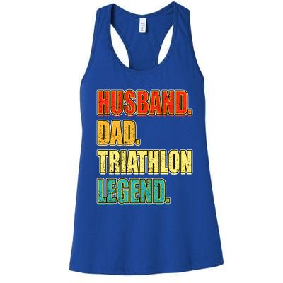 Vintage Triathlon Husband Dad Triathlete Legend FatherS Day Gift Women's Racerback Tank