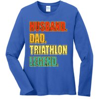 Vintage Triathlon Husband Dad Triathlete Legend FatherS Day Gift Ladies Long Sleeve Shirt