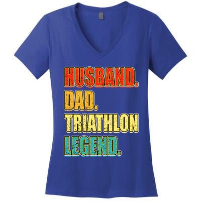 Vintage Triathlon Husband Dad Triathlete Legend FatherS Day Gift Women's V-Neck T-Shirt