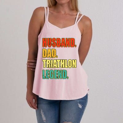 Vintage Triathlon Husband Dad Triathlete Legend FatherS Day Gift Women's Strappy Tank