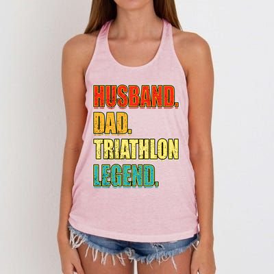 Vintage Triathlon Husband Dad Triathlete Legend FatherS Day Gift Women's Knotted Racerback Tank