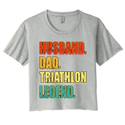 Vintage Triathlon Husband Dad Triathlete Legend FatherS Day Gift Women's Crop Top Tee