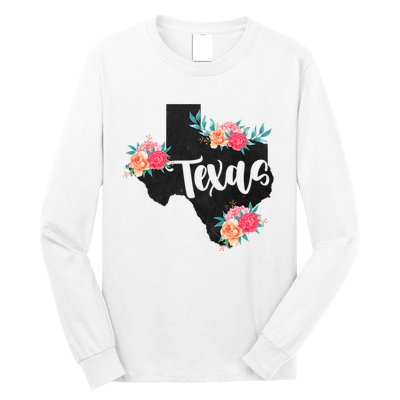 Vintage Texas Home State Map Pride Flowers Retro Rodeo Long Sleeve Shirt