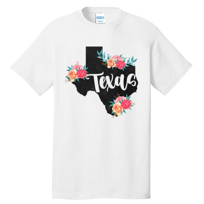 Vintage Texas Home State Map Pride Flowers Retro Rodeo Tall T-Shirt