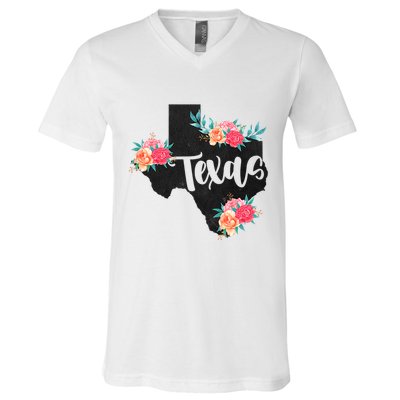 Vintage Texas Home State Map Pride Flowers Retro Rodeo V-Neck T-Shirt