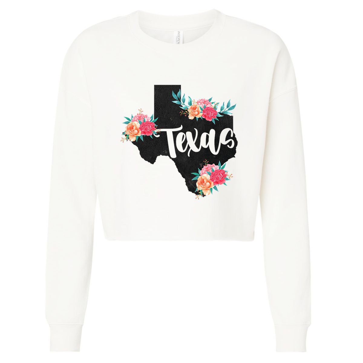Vintage Texas Home State Map Pride Flowers Retro Rodeo Cropped Pullover Crew