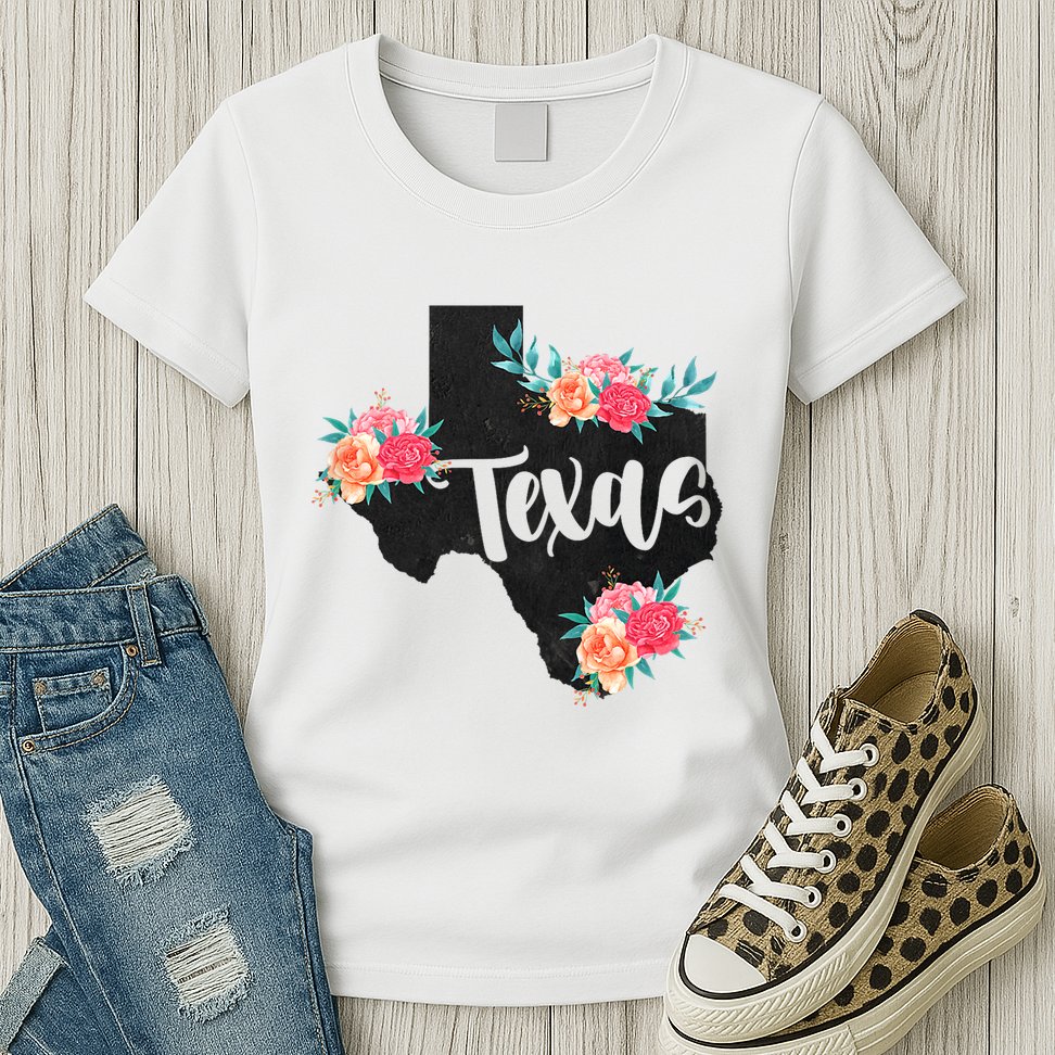 Vintage Texas Home State Map Pride Flowers Retro Rodeo Womens T-Shirt