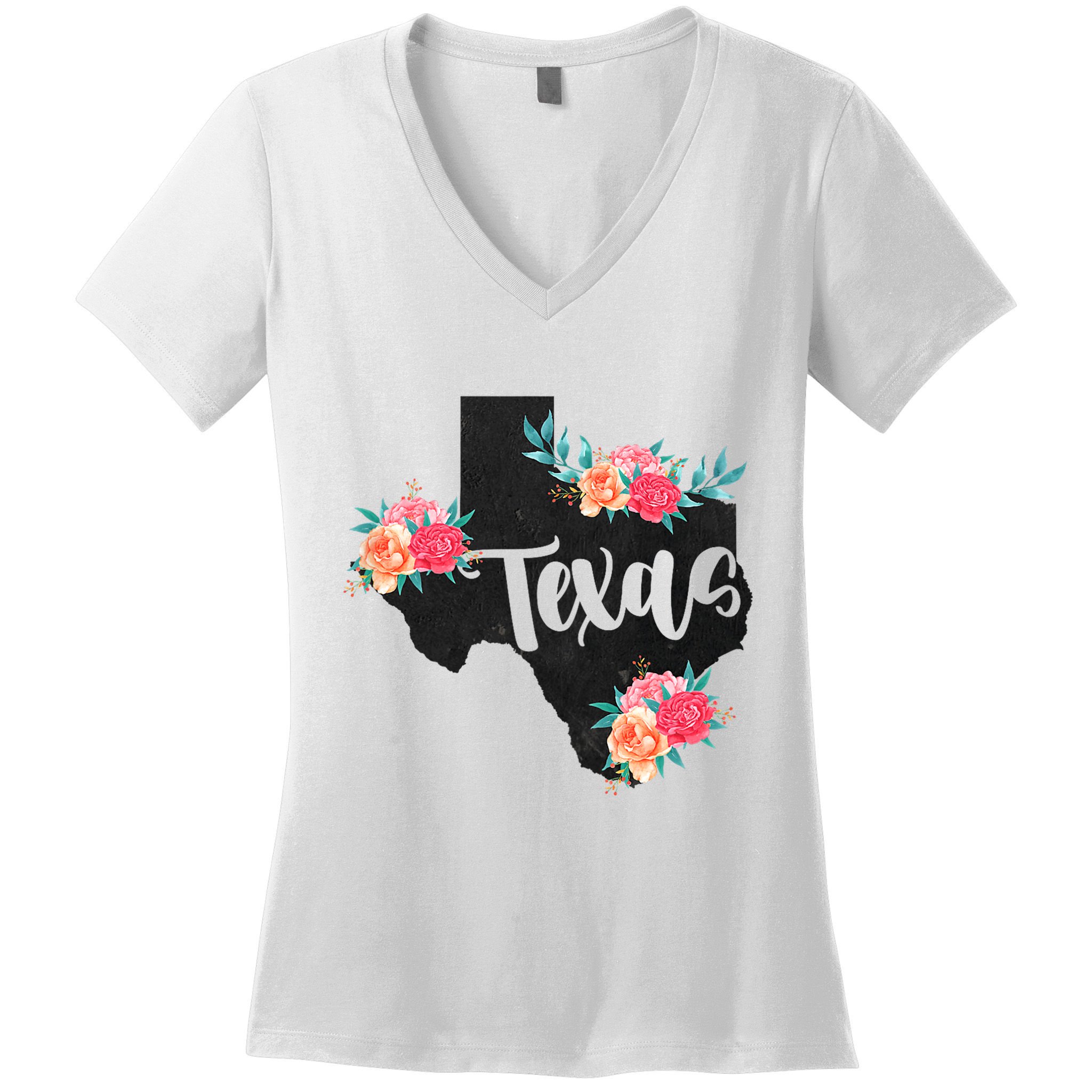 Vintage Texas Home State Map Pride Flowers Retro Rodeo Women's V-Neck T-Shirt
