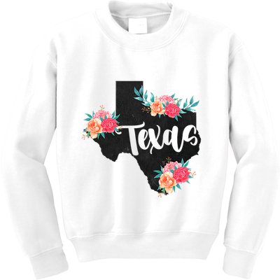 Vintage Texas Home State Map Pride Flowers Retro Rodeo Kids Sweatshirt