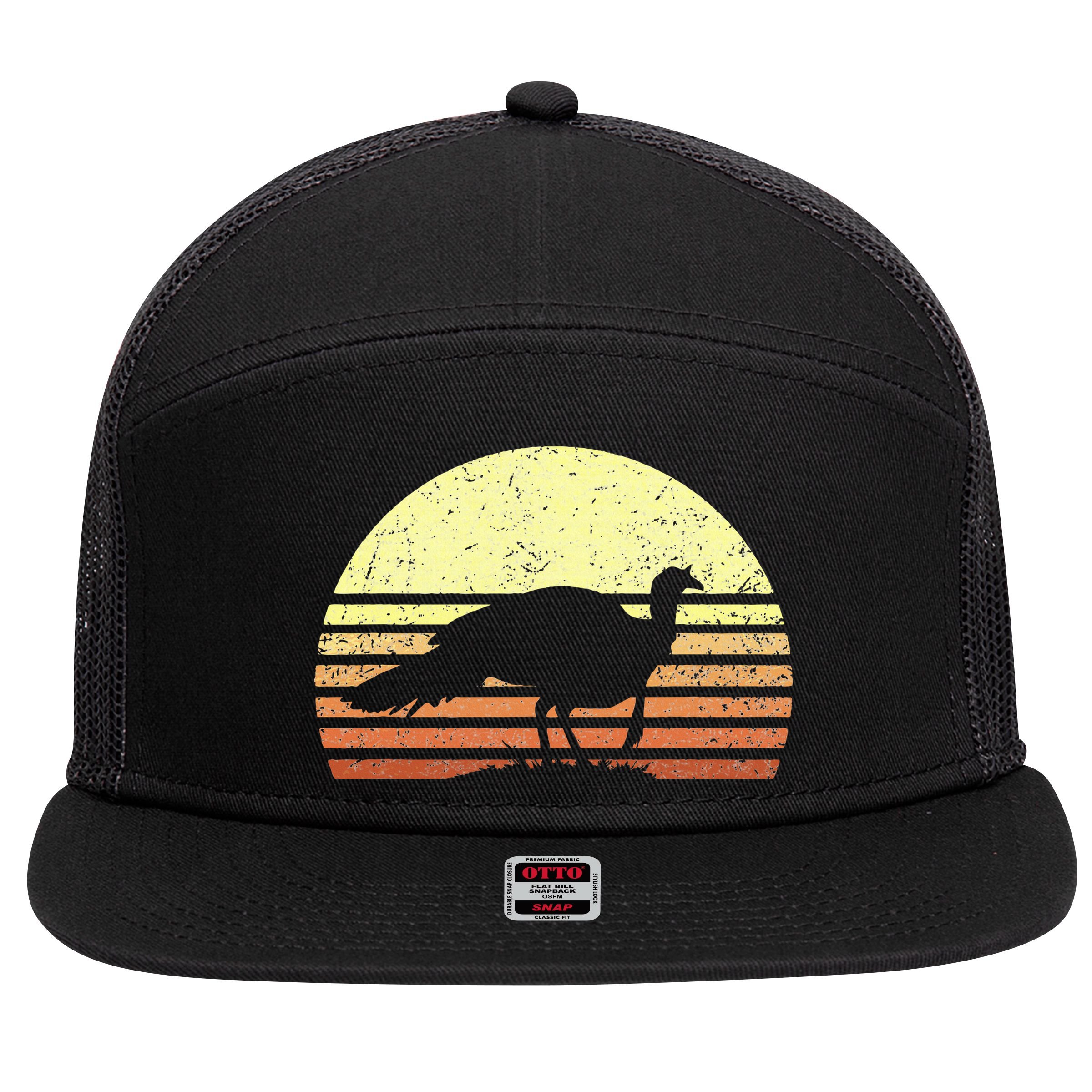 Vintage Turkey Hunting Sunset Thanksgiving Hunters 7 Panel Mesh Trucker Snapback Hat