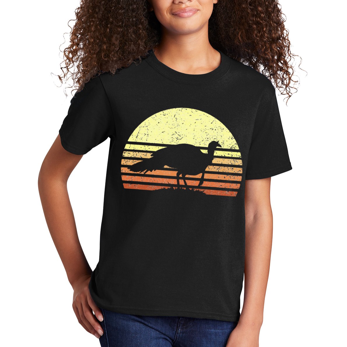 Vintage Turkey Hunting Sunset Thanksgiving Hunters Kids T-Shirt