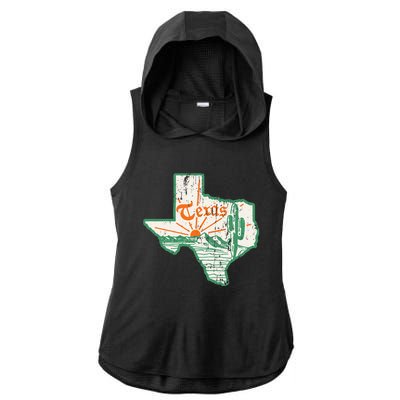 Vintage Texas Home State Map Pride Cactus Texan Retro Rodeo Ladies PosiCharge Tri-Blend Wicking Draft Hoodie Tank