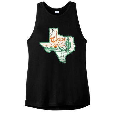 Vintage Texas Home State Map Pride Cactus Texan Retro Rodeo Ladies PosiCharge Tri-Blend Wicking Tank