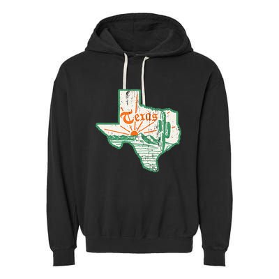 Vintage Texas Home State Map Pride Cactus Texan Retro Rodeo Garment-Dyed Fleece Hoodie