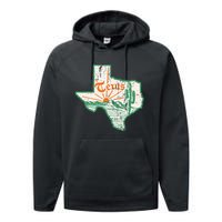 Vintage Texas Home State Map Pride Cactus Texan Retro Rodeo Performance Fleece Hoodie