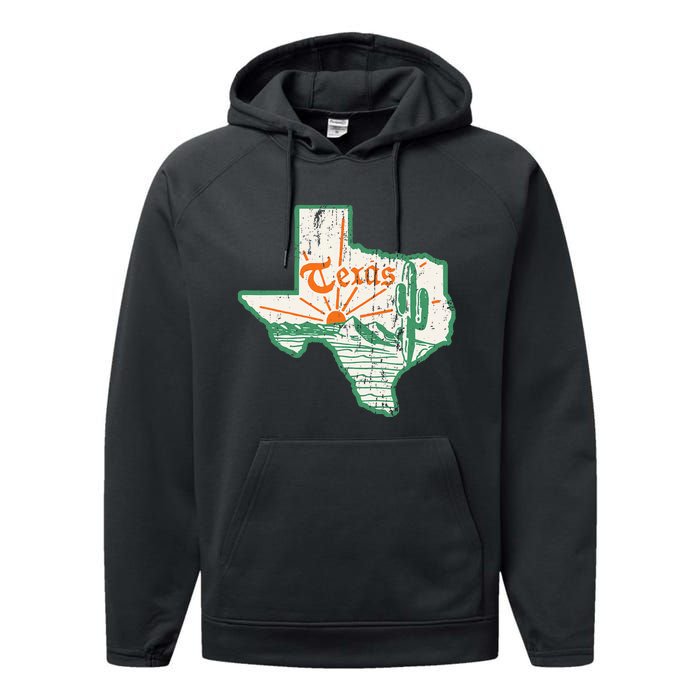 Vintage Texas Home State Map Pride Cactus Texan Retro Rodeo Performance Fleece Hoodie