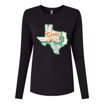 Vintage Texas Home State Map Pride Cactus Texan Retro Rodeo Womens Cotton Relaxed Long Sleeve T-Shirt