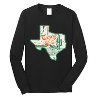 Vintage Texas Home State Map Pride Cactus Texan Retro Rodeo Long Sleeve Shirt