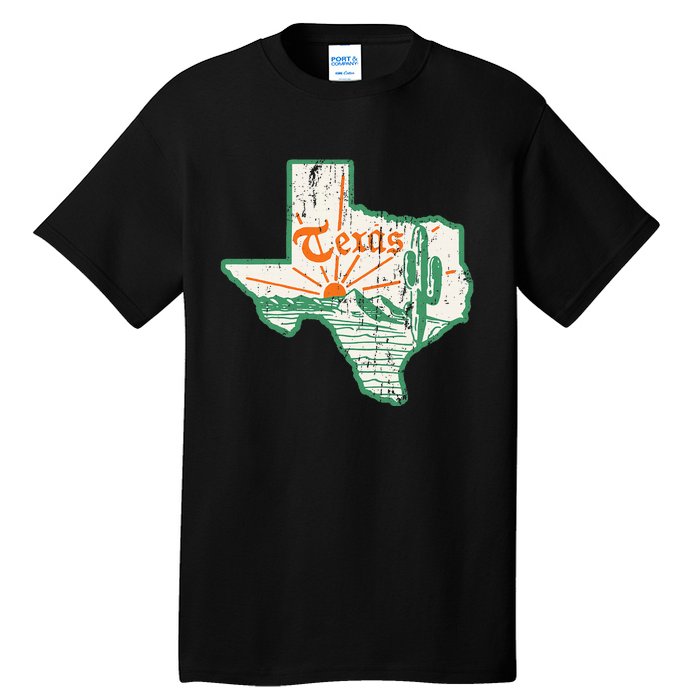 Vintage Texas Home State Map Pride Cactus Texan Retro Rodeo Tall T-Shirt