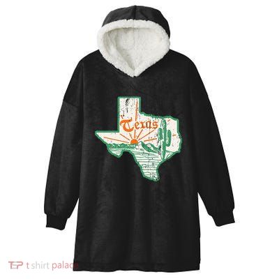 Vintage Texas Home State Map Pride Cactus Texan Retro Rodeo Hooded Wearable Blanket