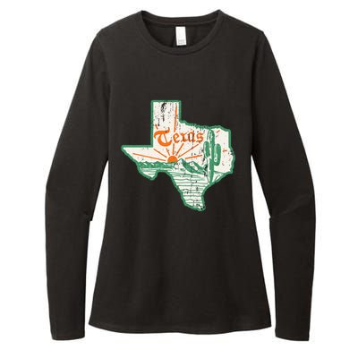 Vintage Texas Home State Map Pride Cactus Texan Retro Rodeo Womens CVC Long Sleeve Shirt