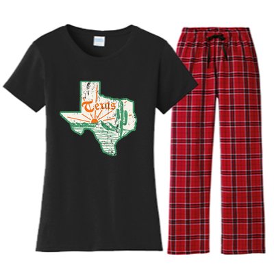 Vintage Texas Home State Map Pride Cactus Texan Retro Rodeo Women's Flannel Pajama Set