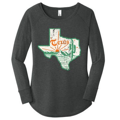 Vintage Texas Home State Map Pride Cactus Texan Retro Rodeo Women's Perfect Tri Tunic Long Sleeve Shirt