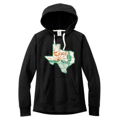 Vintage Texas Home State Map Pride Cactus Texan Retro Rodeo Women's Fleece Hoodie