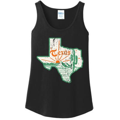 Vintage Texas Home State Map Pride Cactus Texan Retro Rodeo Ladies Essential Tank