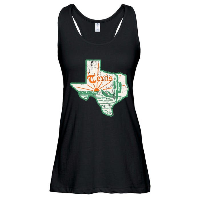 Vintage Texas Home State Map Pride Cactus Texan Retro Rodeo Ladies Essential Flowy Tank