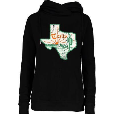 Vintage Texas Home State Map Pride Cactus Texan Retro Rodeo Womens Funnel Neck Pullover Hood