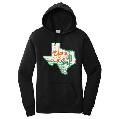 Vintage Texas Home State Map Pride Cactus Texan Retro Rodeo Women's Pullover Hoodie