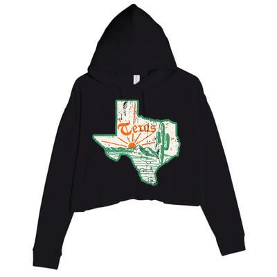 Vintage Texas Home State Map Pride Cactus Texan Retro Rodeo Crop Fleece Hoodie