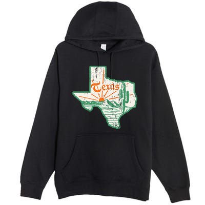Vintage Texas Home State Map Pride Cactus Texan Retro Rodeo Premium Pullover Hoodie