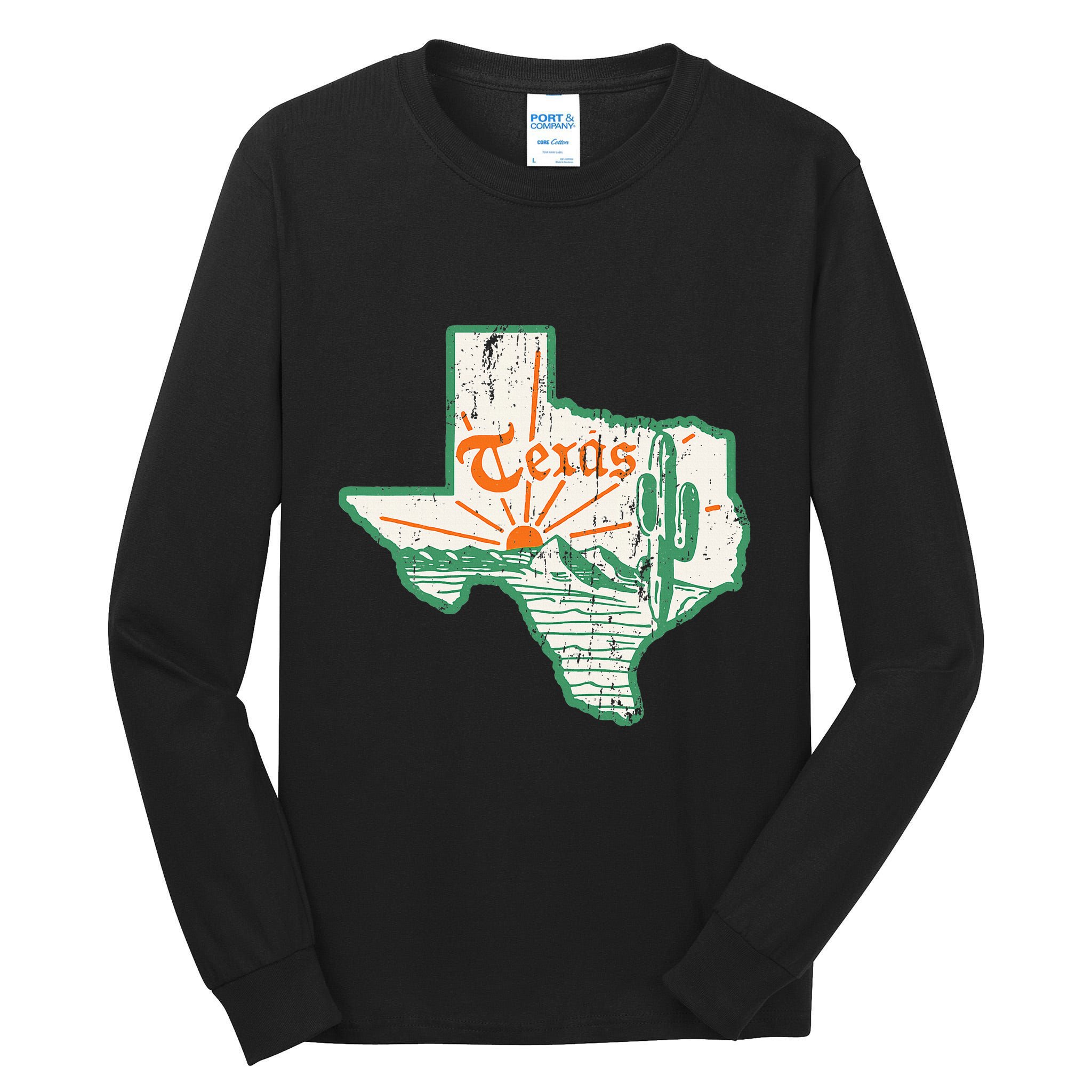 Vintage Texas Home State Map Pride Cactus Texan Retro Rodeo Tall Long Sleeve T-Shirt
