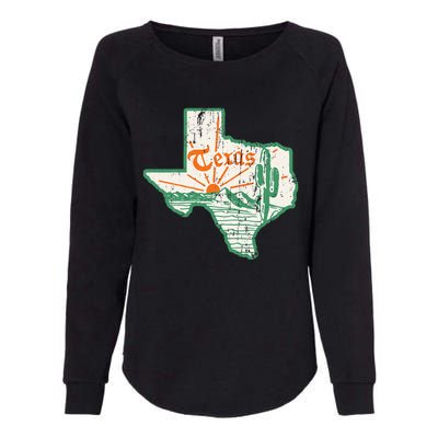 Vintage Texas Home State Map Pride Cactus Texan Retro Rodeo Womens California Wash Sweatshirt