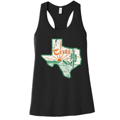 Vintage Texas Home State Map Pride Cactus Texan Retro Rodeo Women's Racerback Tank