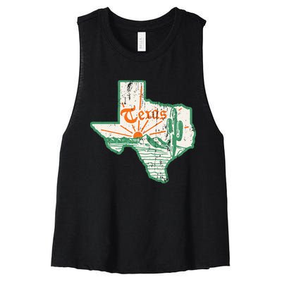 Vintage Texas Home State Map Pride Cactus Texan Retro Rodeo Women's Racerback Cropped Tank