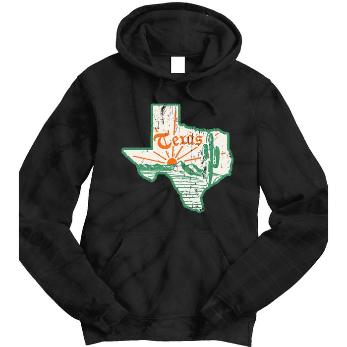 Vintage Texas Home State Map Pride Cactus Texan Retro Rodeo Tie Dye Hoodie