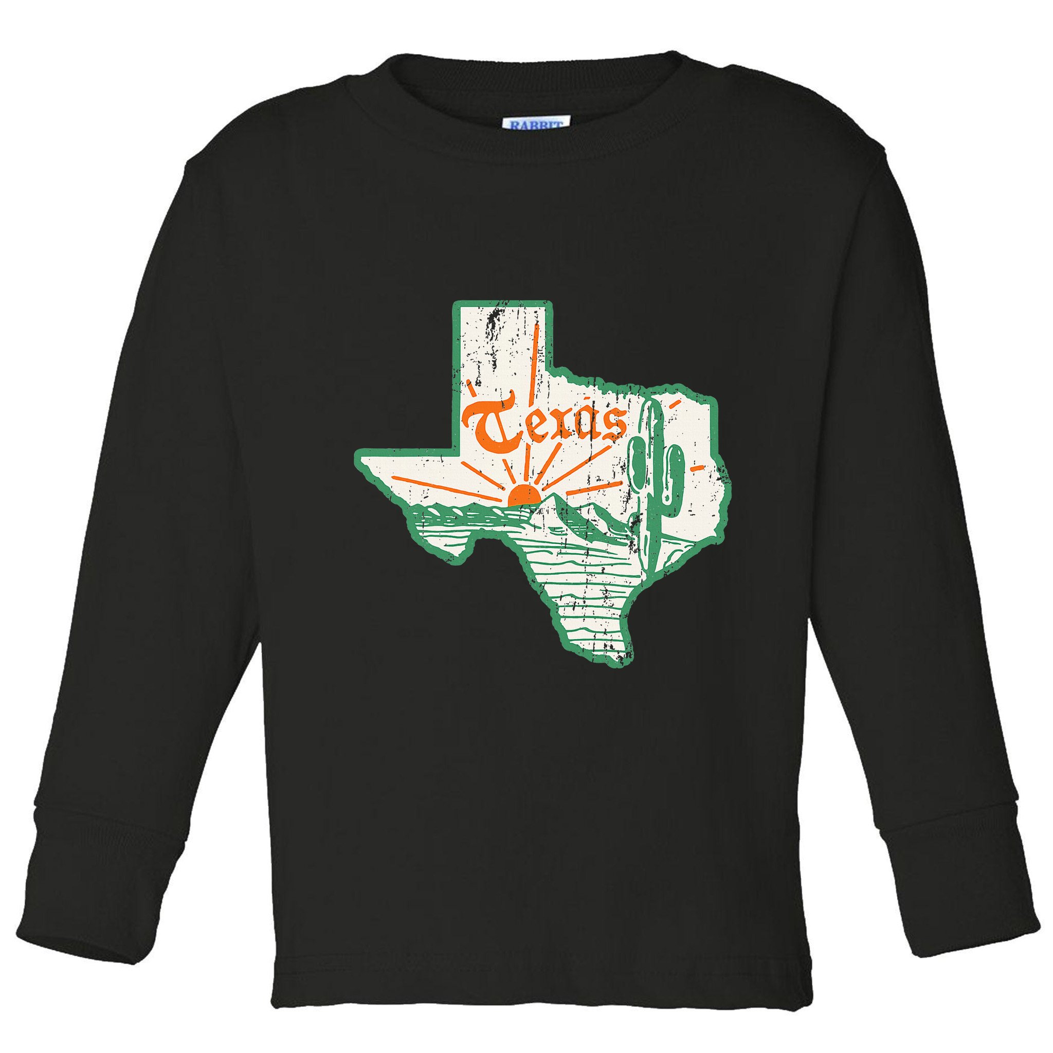 Vintage Texas Home State Map Pride Cactus Texan Retro Rodeo Toddler Long Sleeve Shirt