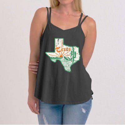 Vintage Texas Home State Map Pride Cactus Texan Retro Rodeo Women's Strappy Tank