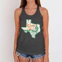 Vintage Texas Home State Map Pride Cactus Texan Retro Rodeo Women's Knotted Racerback Tank